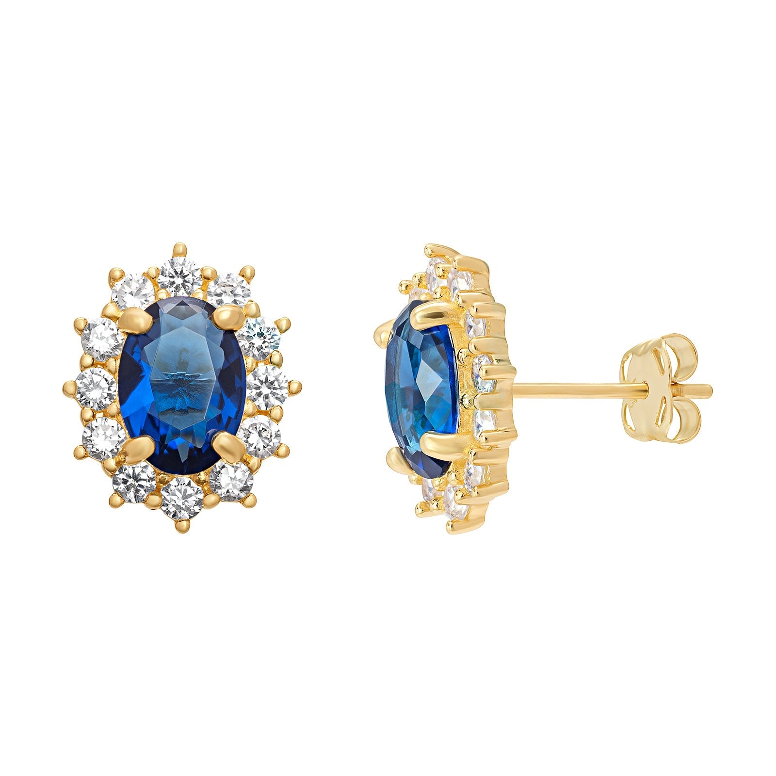 Sapphire Cubic Zirconia Oval Stud Earrings - Popular trends empire