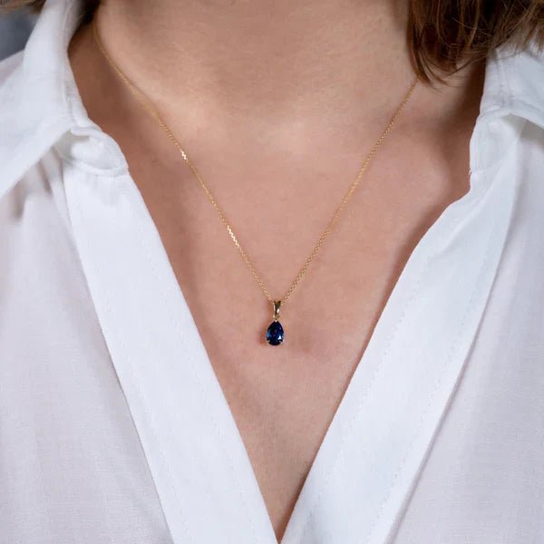 Sapphire Cubic Zirconia Pear Drop Pendant Necklace - Popular trends empire