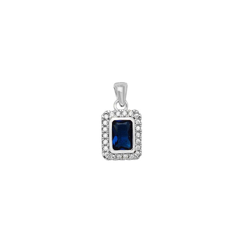 Sapphire Rectangle Halo Pendant Necklace - Popular trends empire