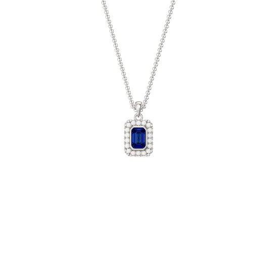 Sapphire Rectangle Halo Pendant Necklace - Popular trends empire