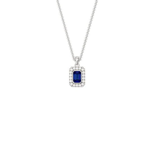 Sapphire Rectangle Halo Pendant Necklace - Popular trends empire