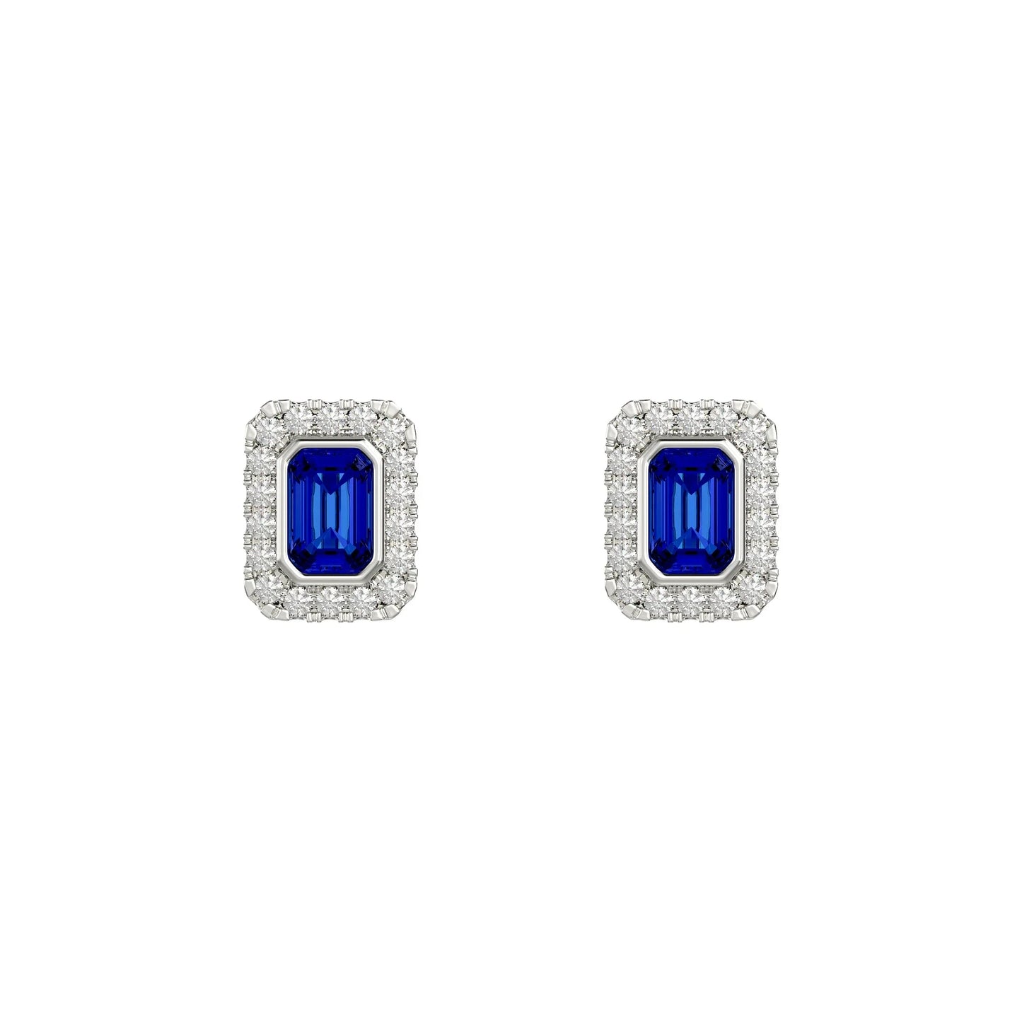 Sapphire Rectangle Halo Stud Earrings - Popular trends empire