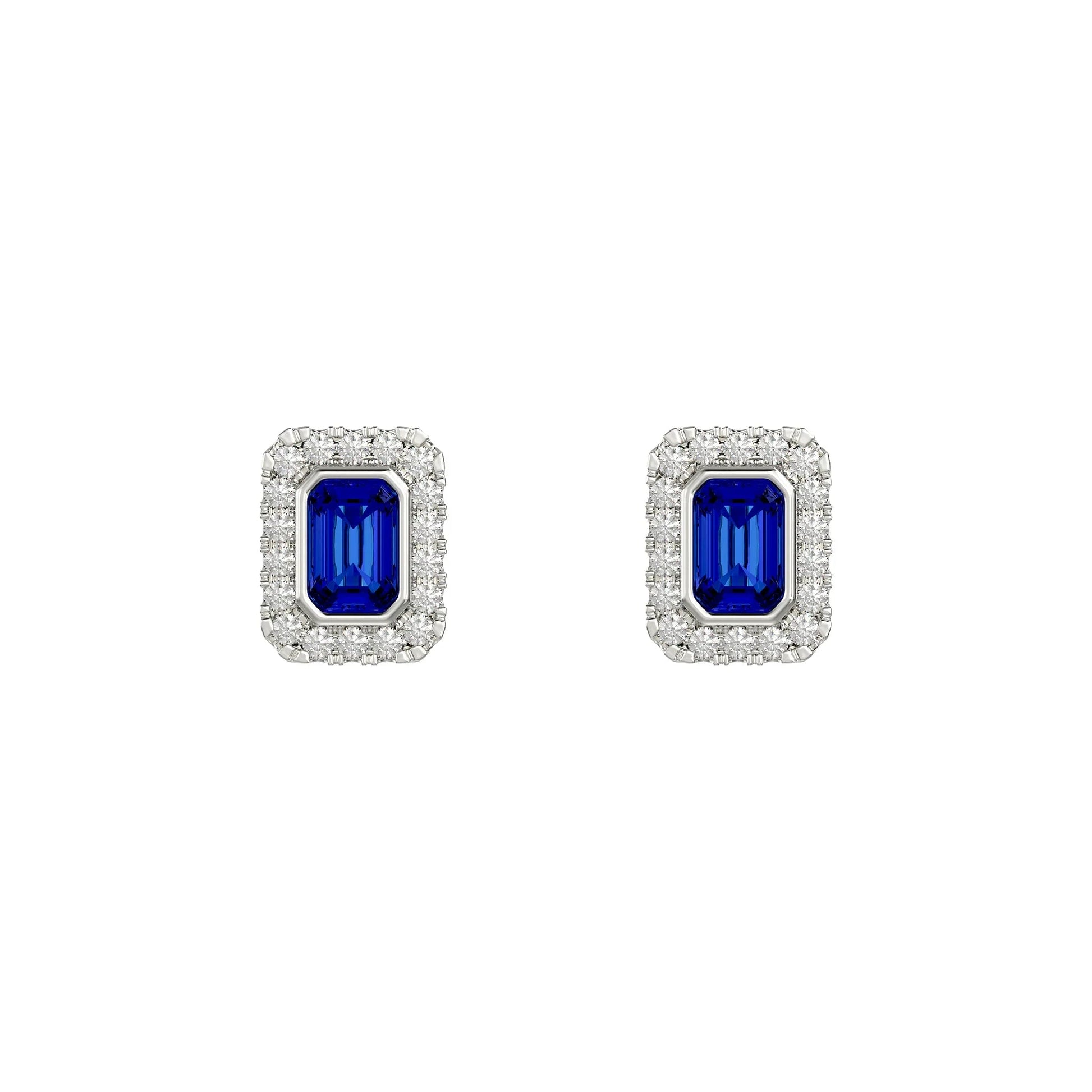 Sapphire Rectangle Halo Stud Earrings - Popular trends empire