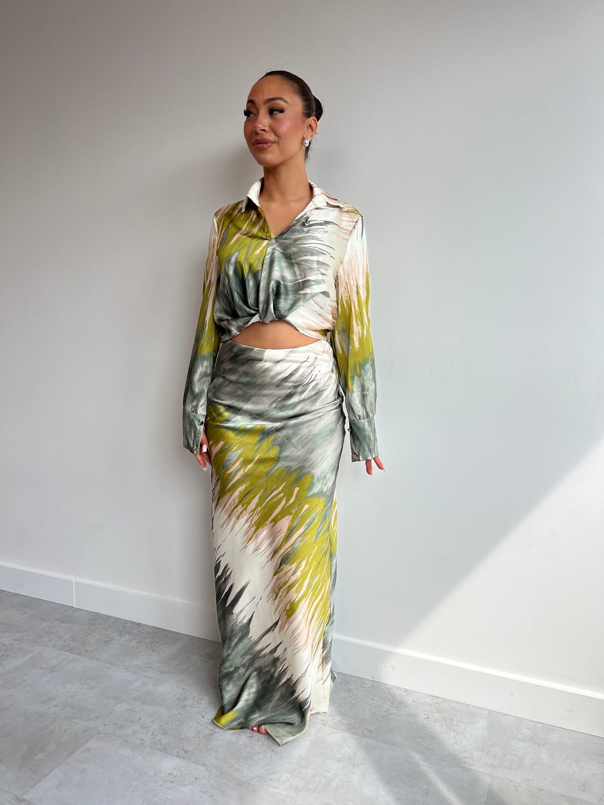 Satin Pink & Orange Printed Maxi Skirt Co - ord Set - Popular trends empire