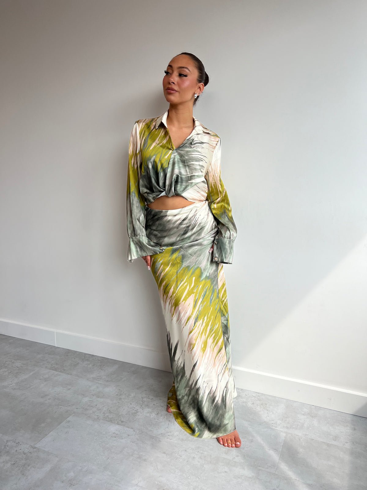 Satin Pink & Orange Printed Maxi Skirt Co - ord Set - Popular trends empire