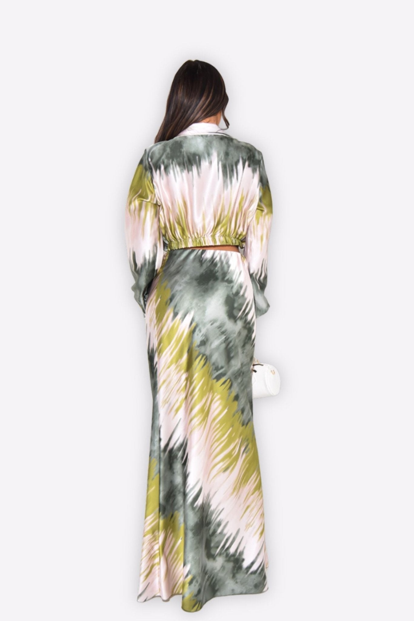 Satin Pink & Orange Printed Maxi Skirt Co - ord Set - Popular trends empire