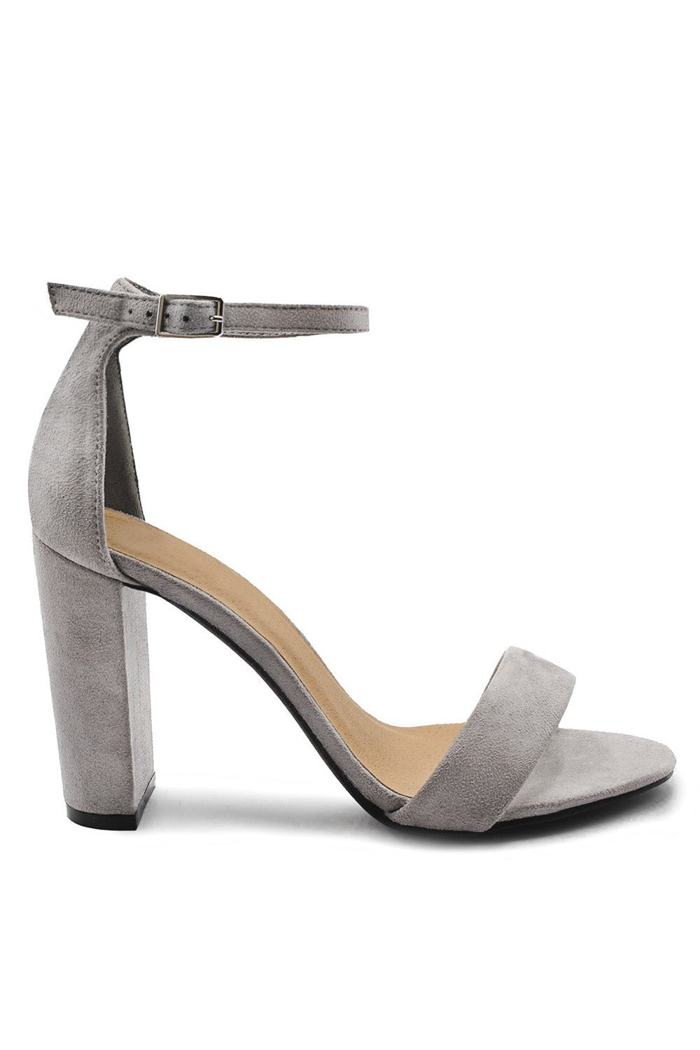 SKYE STRAPPY BLOCK HEELS WITH BUCKLE IN GREY SUEDE - Popular trends empire