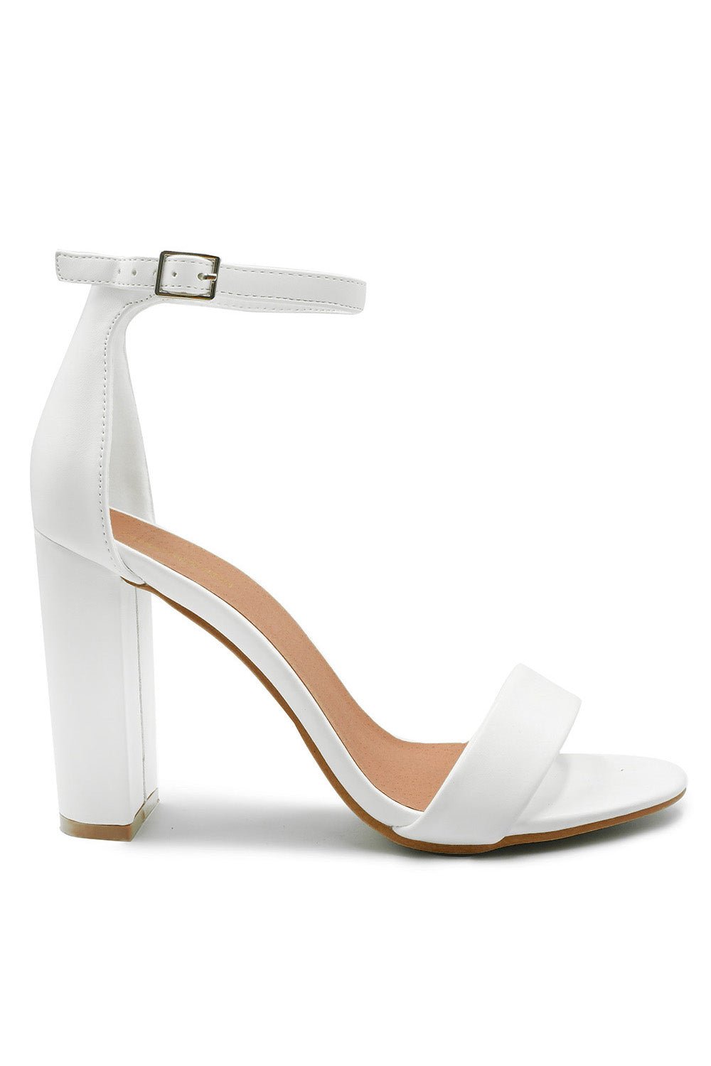 SKYE STRAPPY BLOCK HEELS WITH BUCKLE IN WHITE FAUX LEATHER - Popular trends empire
