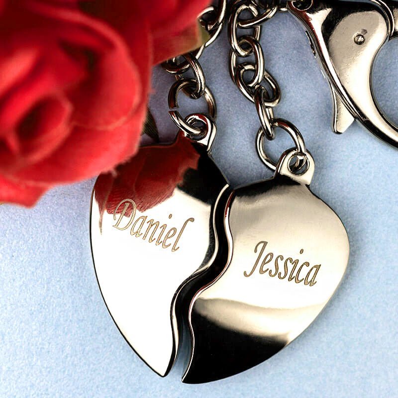 Split Heart Keyring – Personalised Engraved Gift | Valentines Day Romantic Keepsake - Popular trends empire