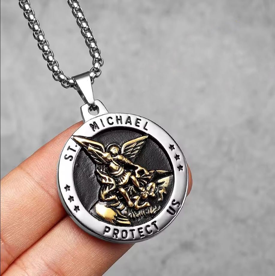 St. Michael Pendant Necklace - Men's Stainless Steel Religious Jewelry, Personalised - Popular trends empire