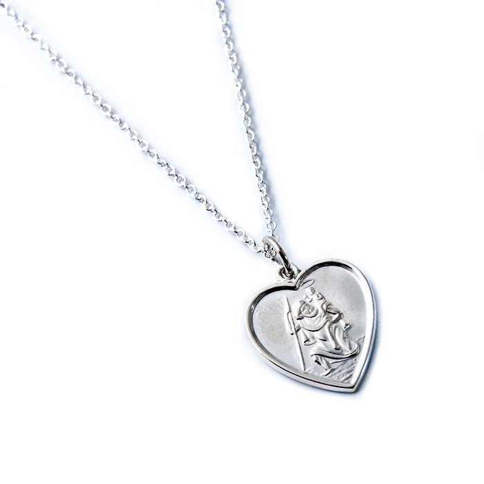 Sterling Silver Heart Pendant – Engraved Saint Christopher Necklace with 20" Chain - Popular trends empire