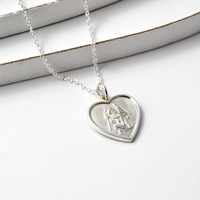 Sterling Silver Heart Pendant – Engraved Saint Christopher Necklace with 20" Chain - Popular trends empire