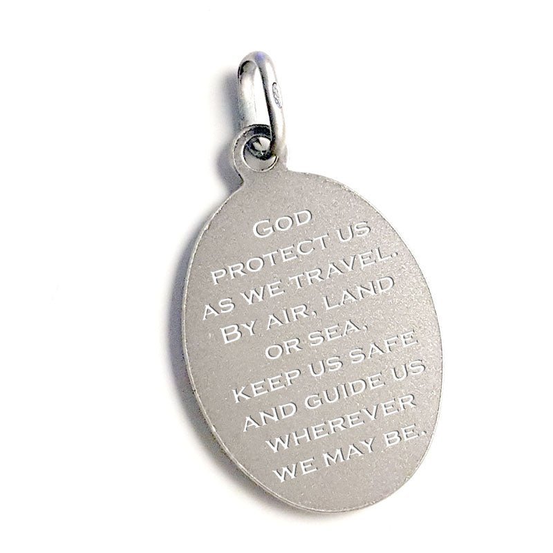 Sterling Silver Saint Christopher Oval Pendant – Engraved Travel Safety Necklace - Popular trends empire