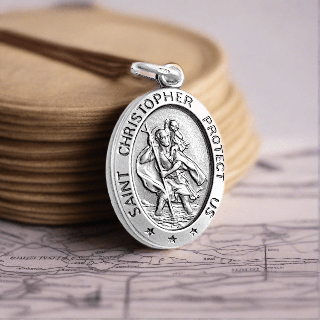 Sterling Silver Saint Christopher Oval Pendant – Engraved Travel Safety Necklace - Popular trends empire