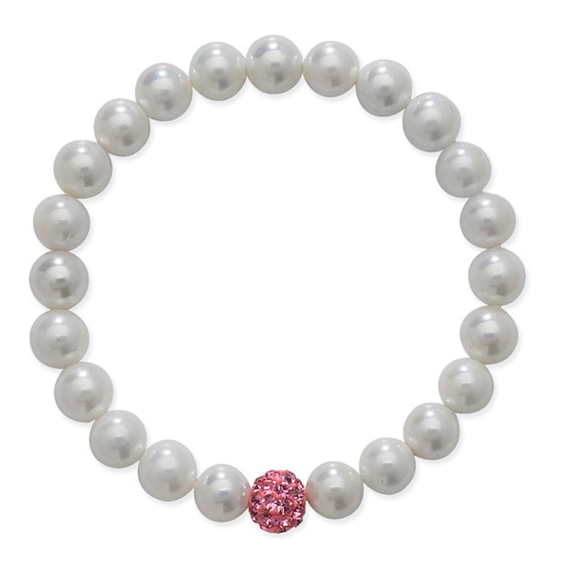 Stretchy Pearl Bracelet with Pink CZ - Popular trends empire