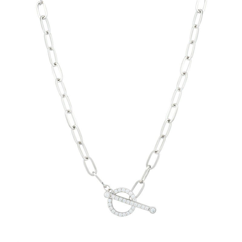 T - Bar Paperclip Chain with Cubic Zirconia - Popular trends empire