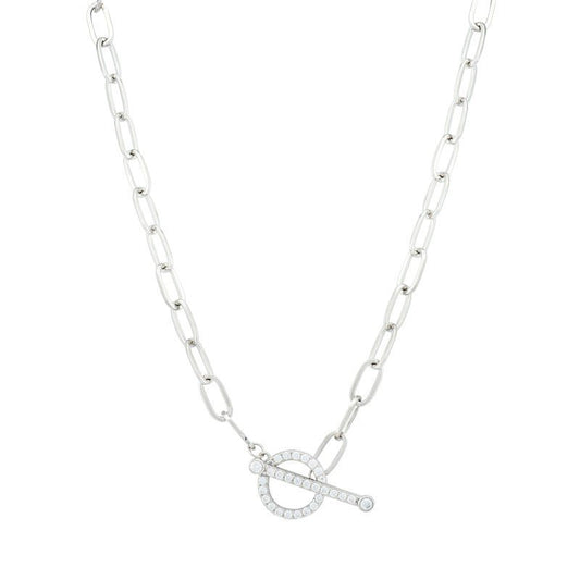 T - Bar Paperclip Chain with Cubic Zirconia - Popular trends empire