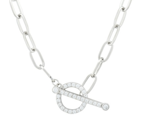 T - Bar Paperclip Chain with Cubic Zirconia - Popular trends empire