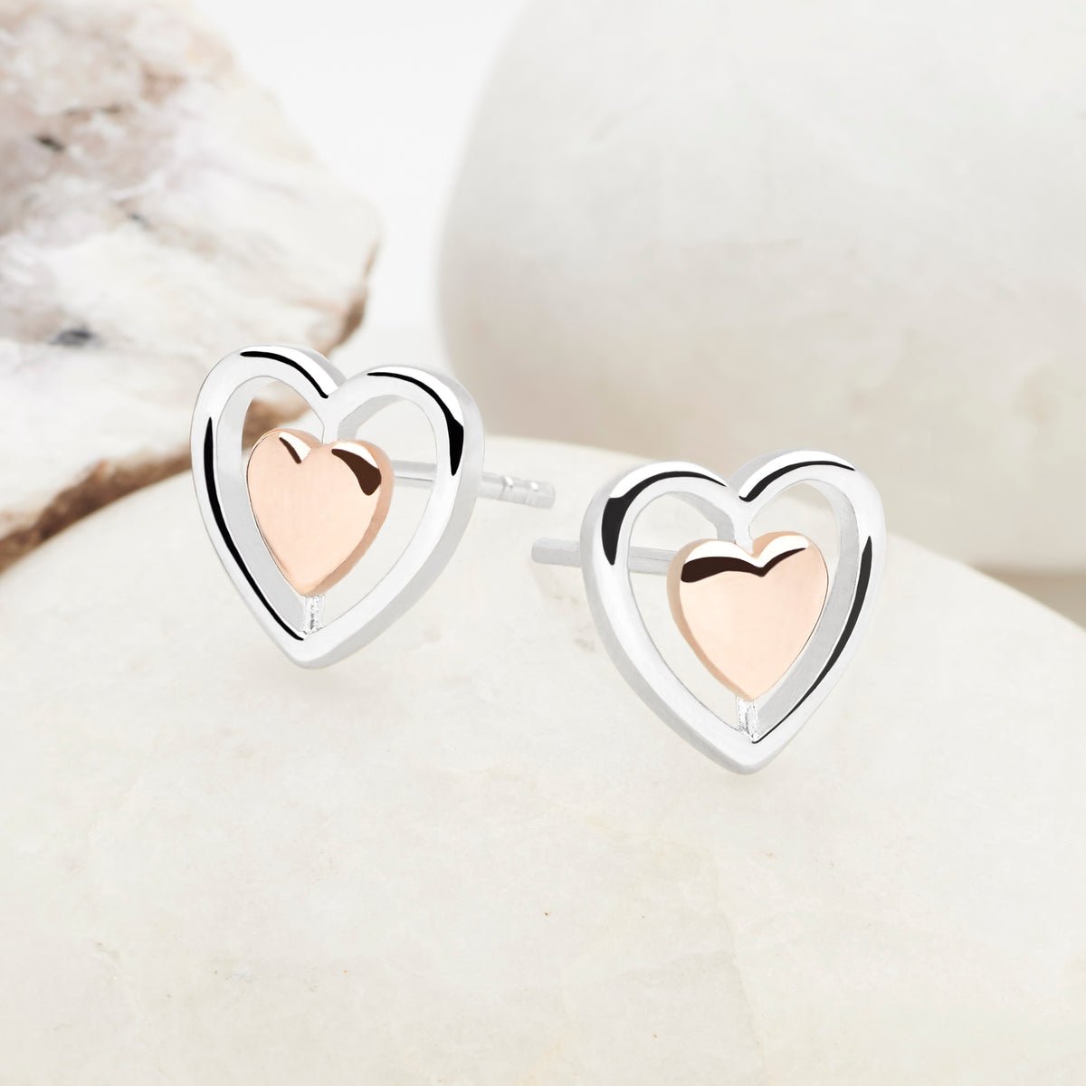 Two Tone Double Heart Earrings - Popular trends empire