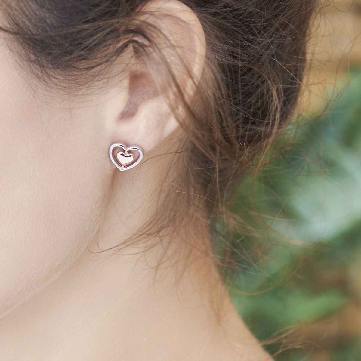 Two Tone Double Heart Earrings - Popular trends empire