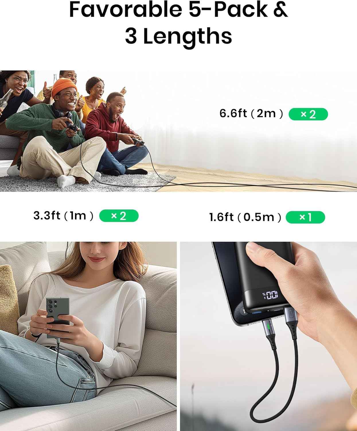 USB - C Fast Charging Cable 3.1A for Phones, Consoles, and More - 5 Pack - Popular trends empire