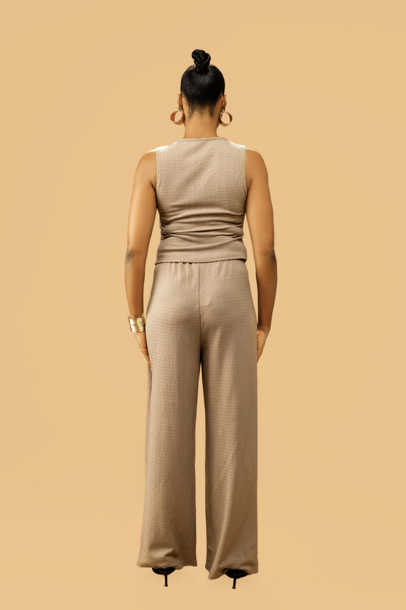 Women's Textured V - Neck Button - Up Waistcoat Co - ord Set - Popular trends empire