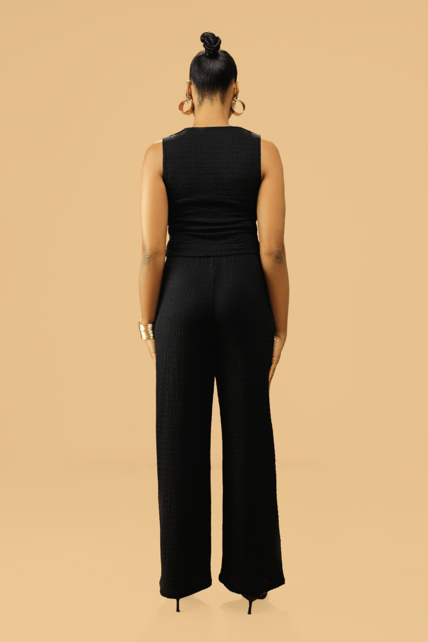 Women's Textured V - Neck Button - Up Waistcoat Co - ord Set - Popular trends empire