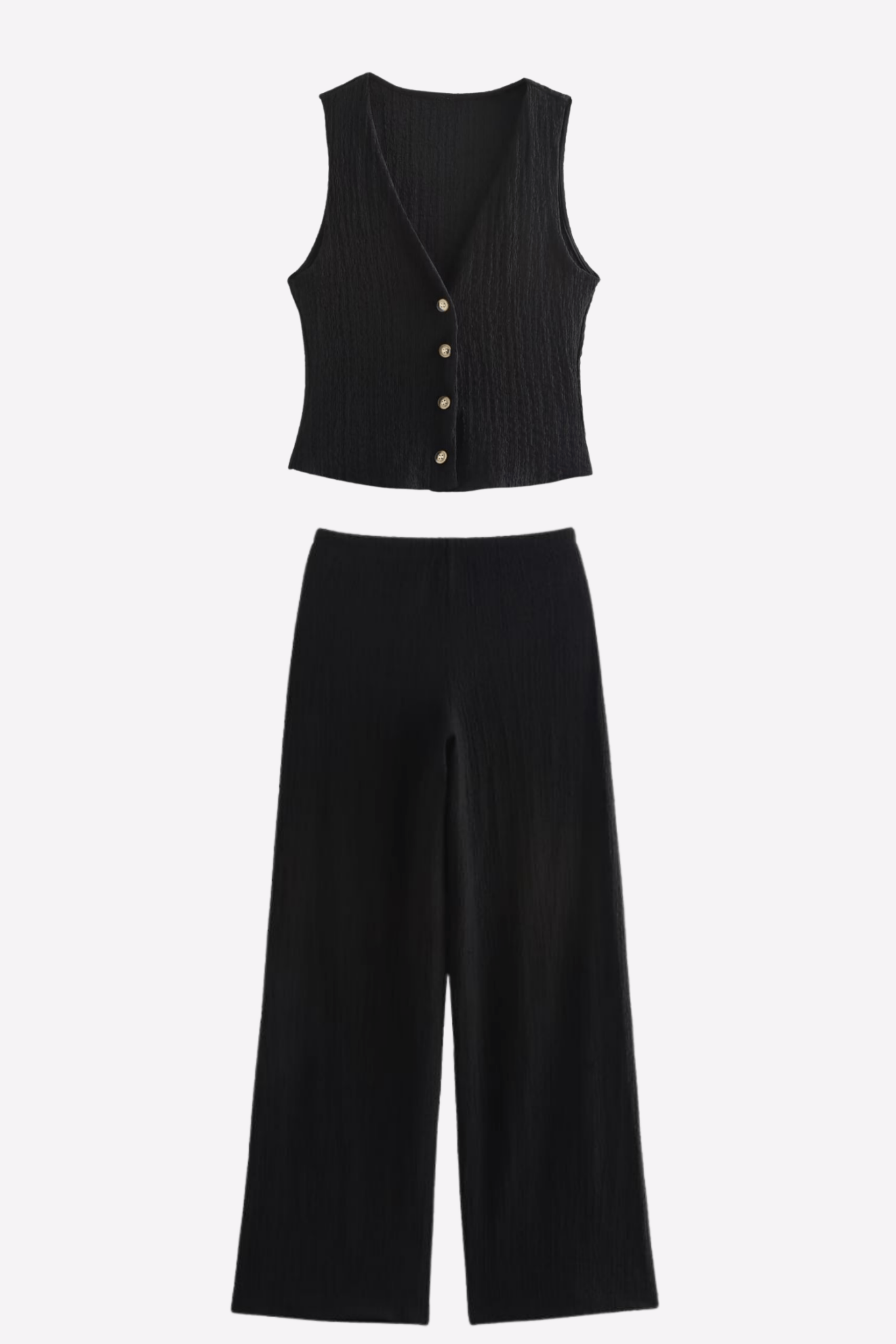 Women's Textured V - Neck Button - Up Waistcoat Co - ord Set - Popular trends empire