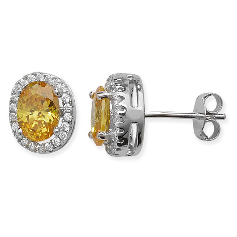 Yellow Topaz Oval Halo Earrings - Popular trends empire