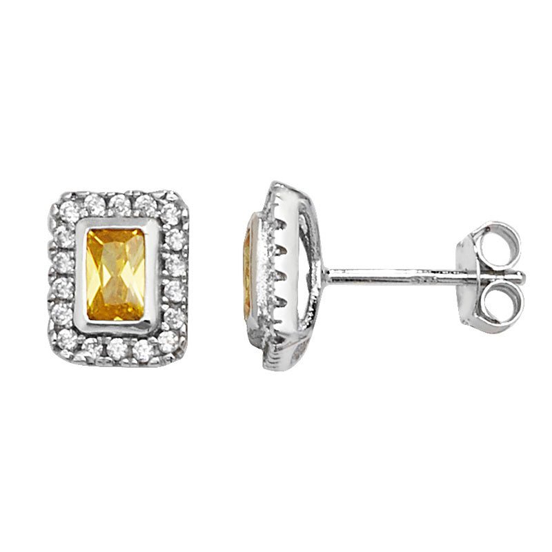 Yellow Topaz Rectangle Halo Stud Earrings - Popular trends empire