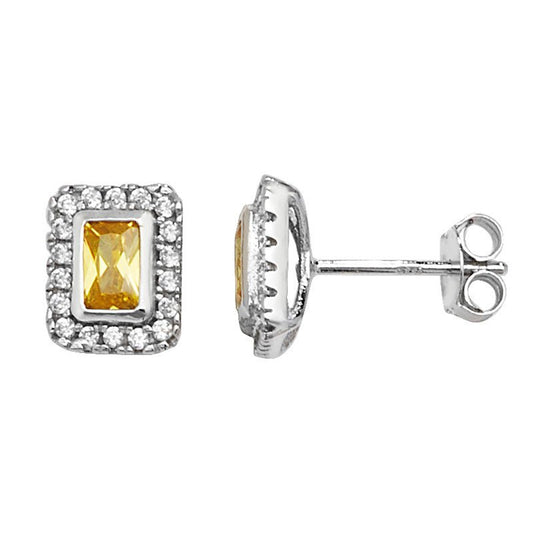 Yellow Topaz Rectangle Halo Stud Earrings - Popular trends empire