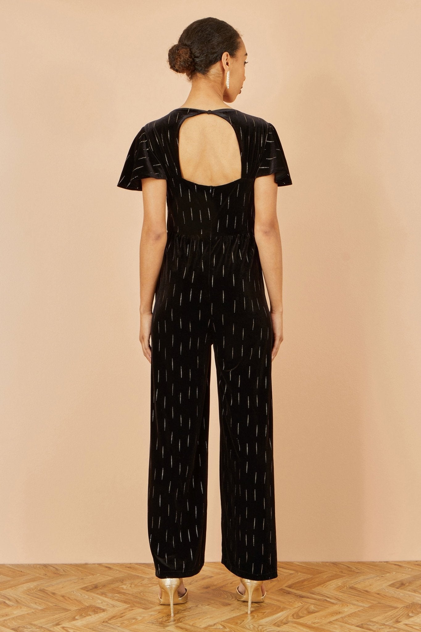 Yumi Black Foil Print Velvet Jumpsuit - Popular trends empire