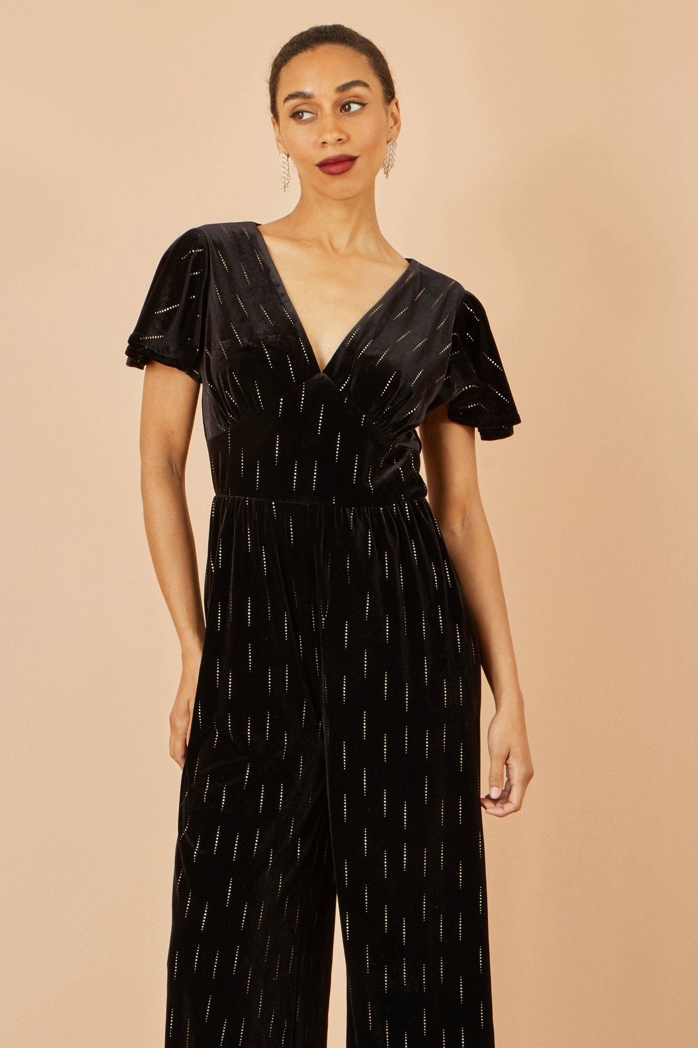 Yumi Black Foil Print Velvet Jumpsuit - Popular trends empire