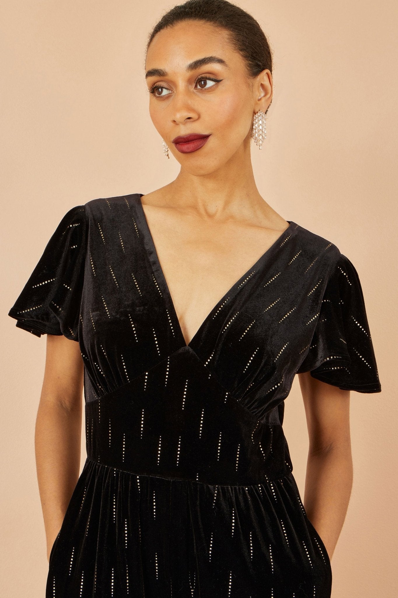 Yumi Black Foil Print Velvet Jumpsuit - Popular trends empire