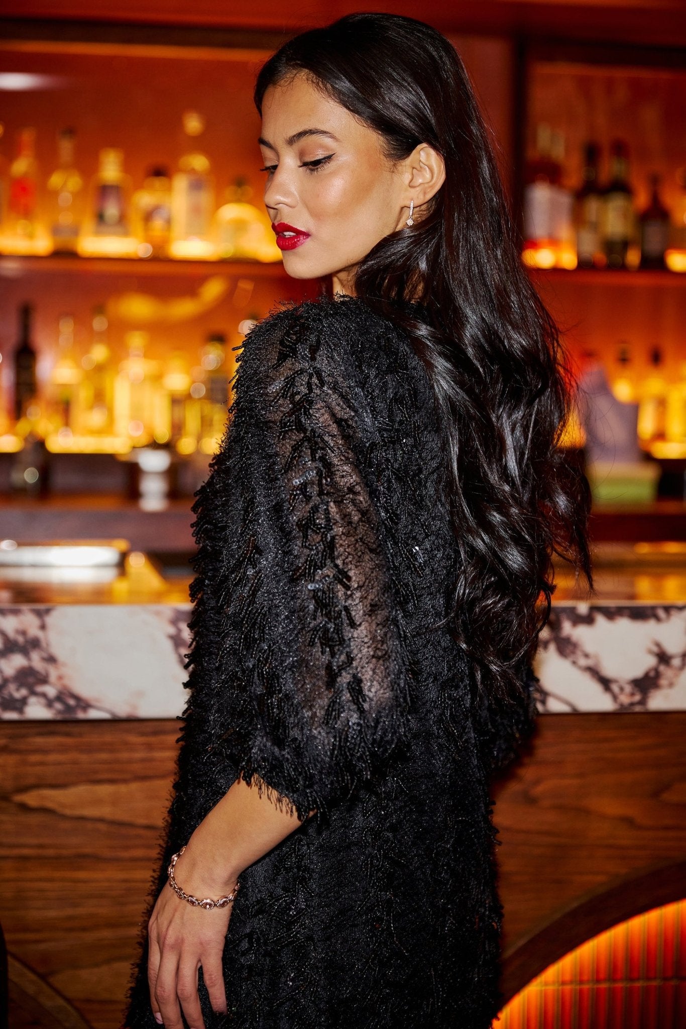 Yumi Black Hanging Sequin Tunic With Balloon Sleeves - Popular trends empire