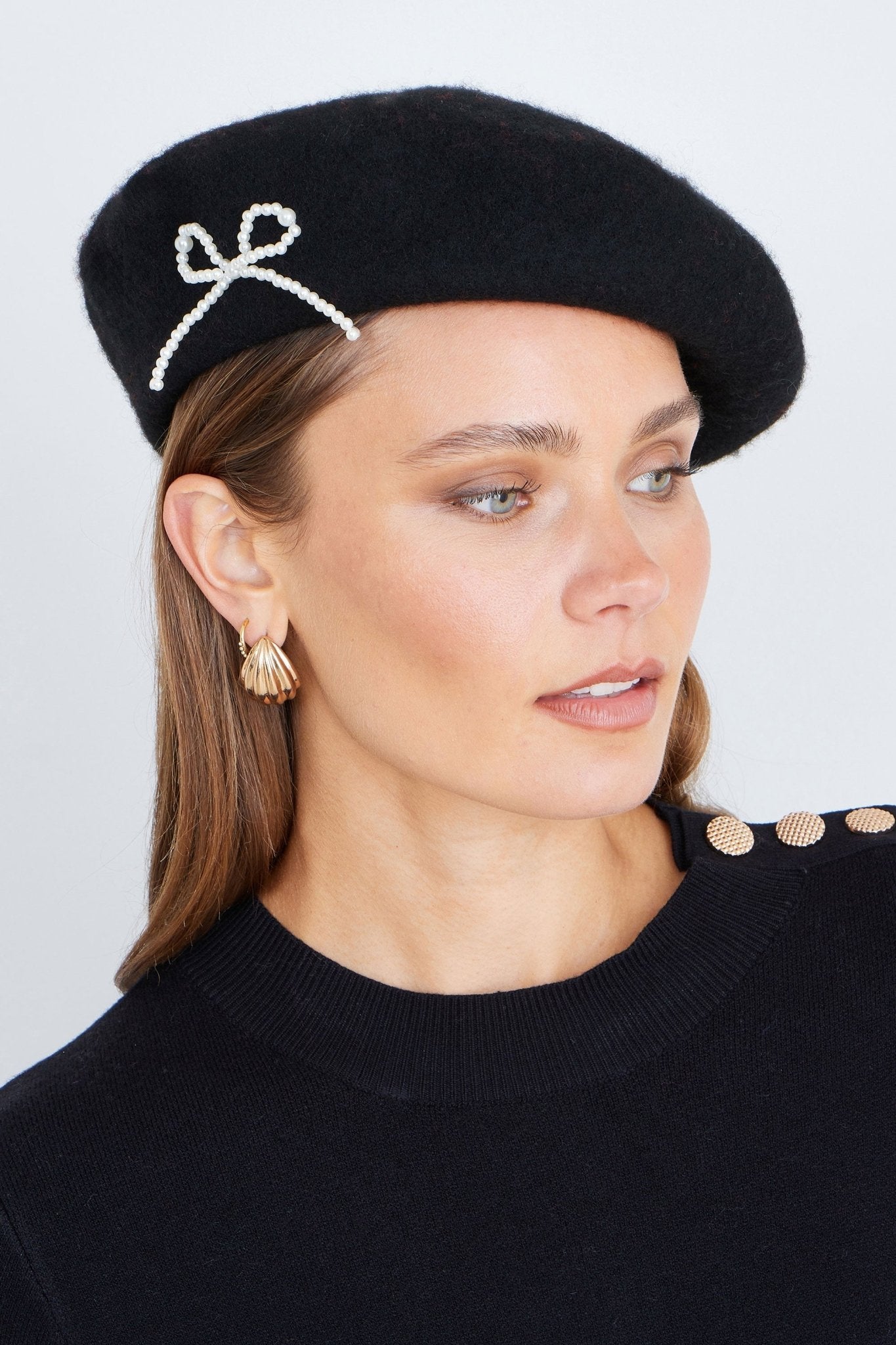 Yumi Black Pearl Bow Beret - Popular trends empire