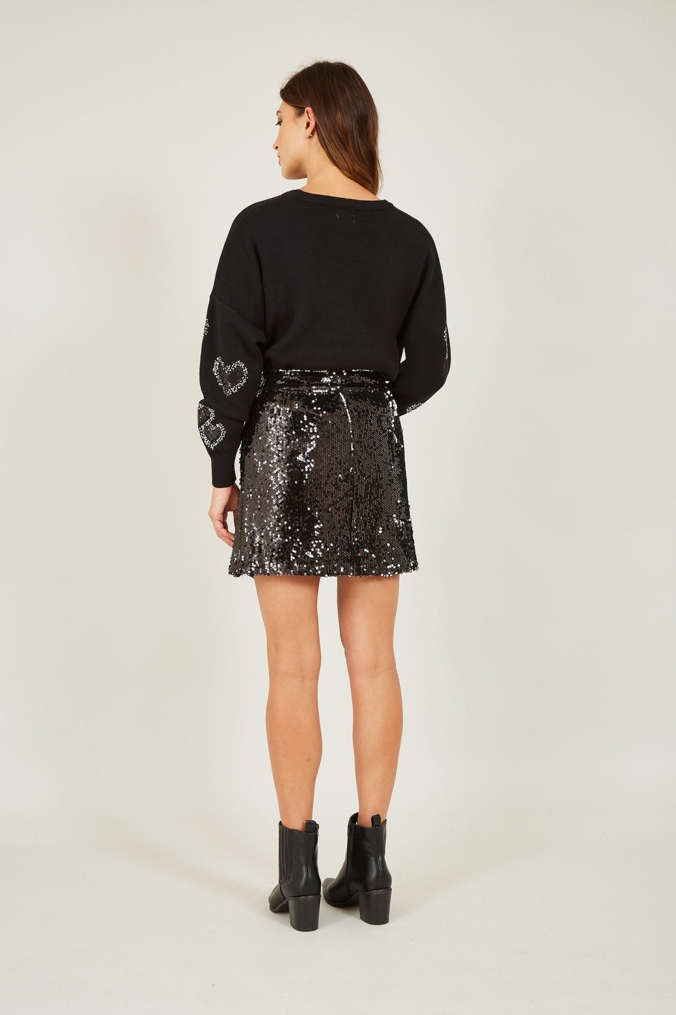 Yumi Black Sequin Mini Skirt - Popular trends empire