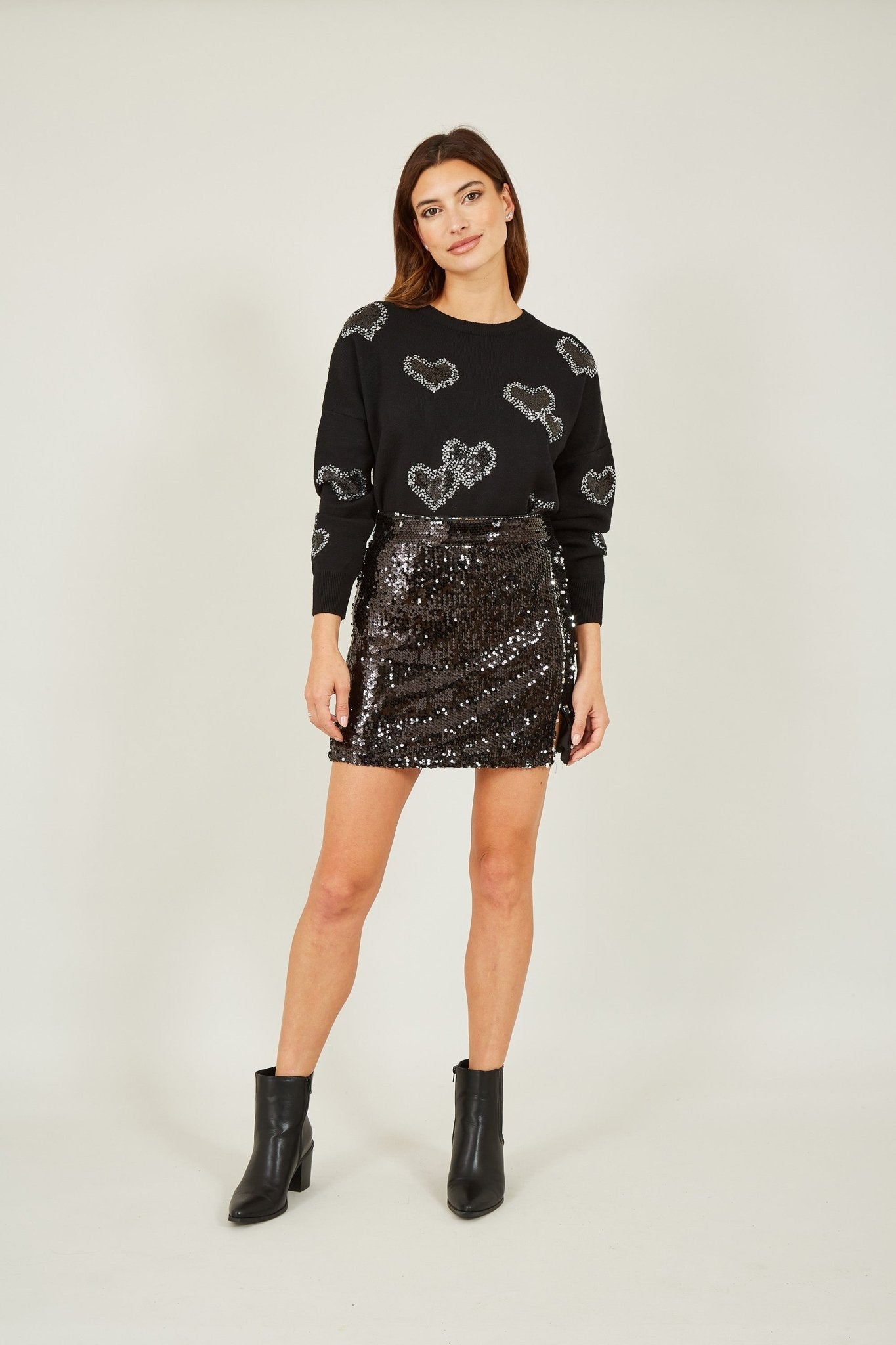 Yumi Black Sequin Mini Skirt - Popular trends empire
