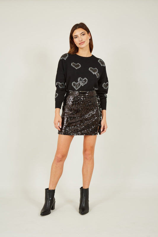 Yumi Black Sequin Mini Skirt - Popular trends empire