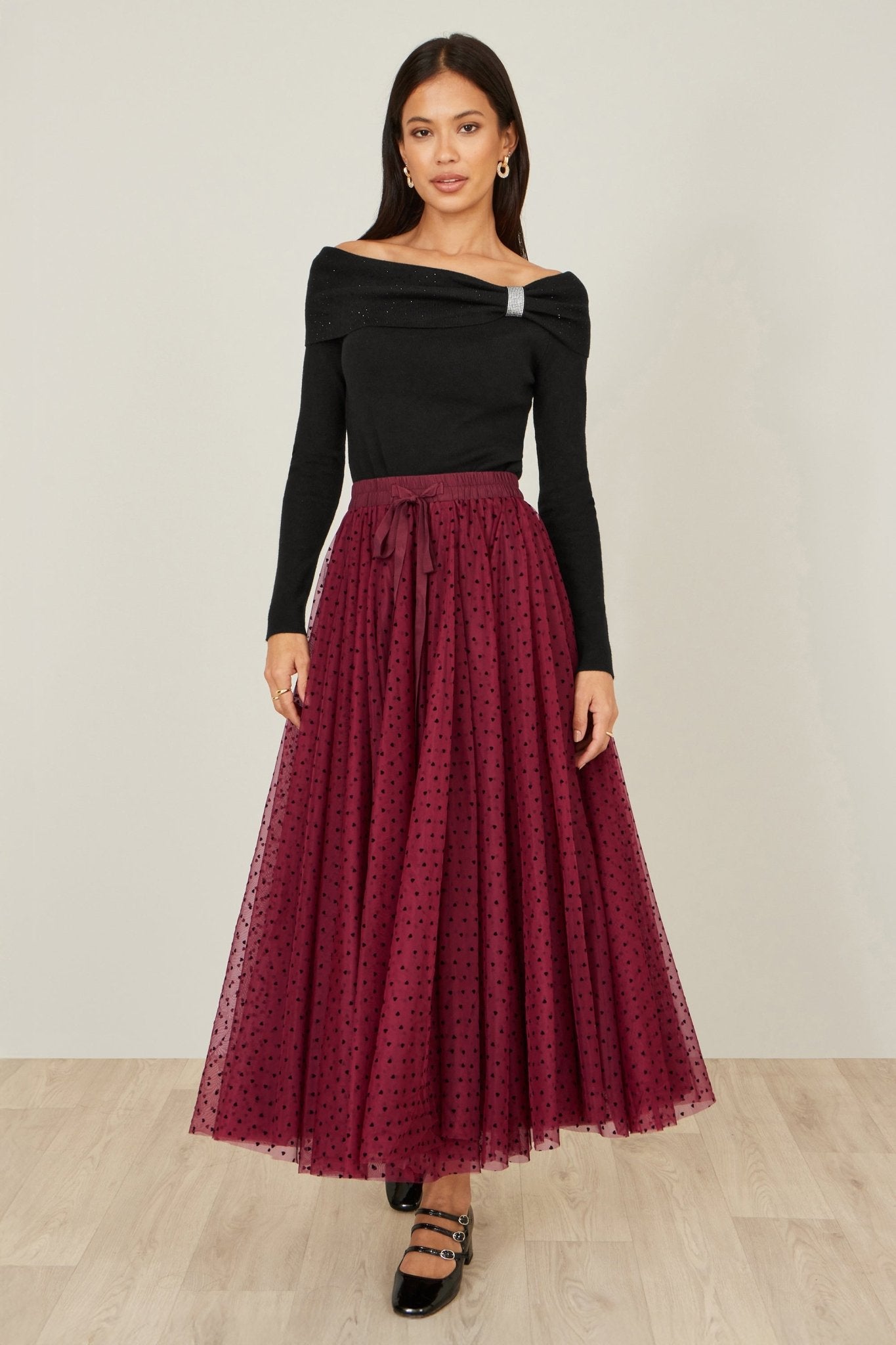 Yumi Black Sparkle Bardot Jumper With Diamante Detail - Popular trends empire