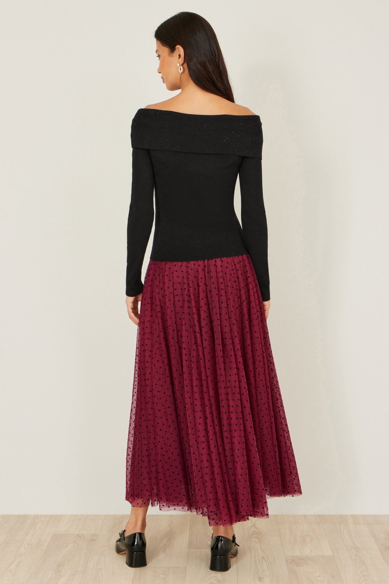 Yumi Black Sparkle Bardot Jumper With Diamante Detail - Popular trends empire