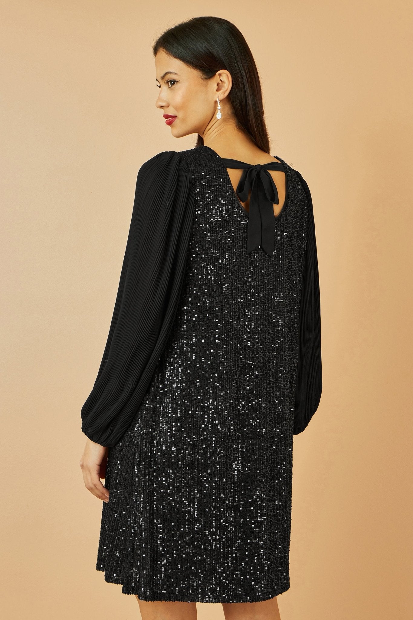 Yumi Black Velvet Sequin Tunic With Long Pleated Sleeves - Popular trends empire