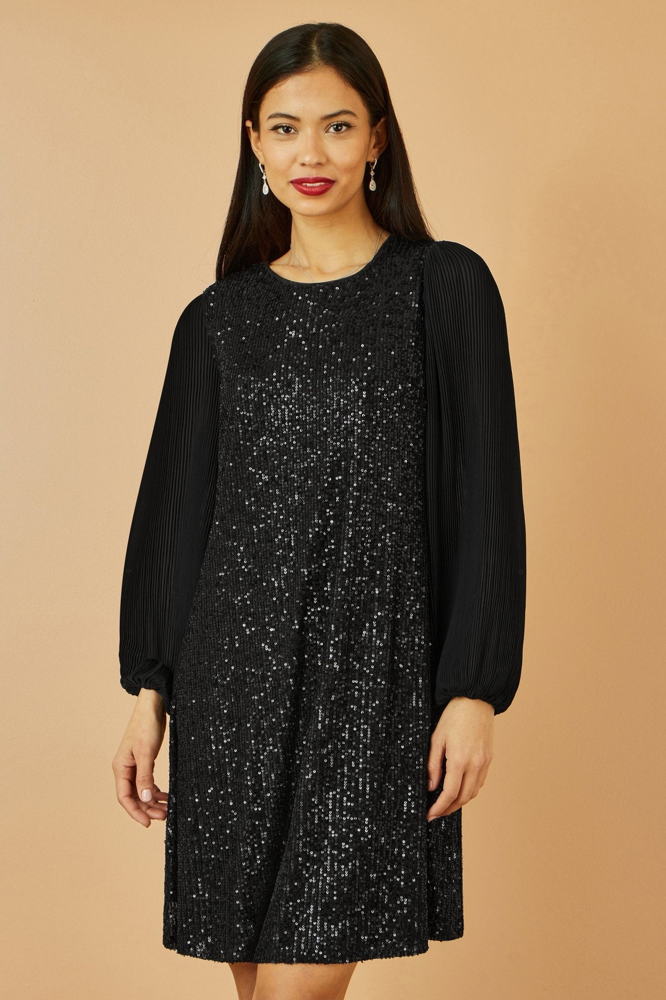 Yumi Black Velvet Sequin Tunic With Long Pleated Sleeves - Popular trends empire