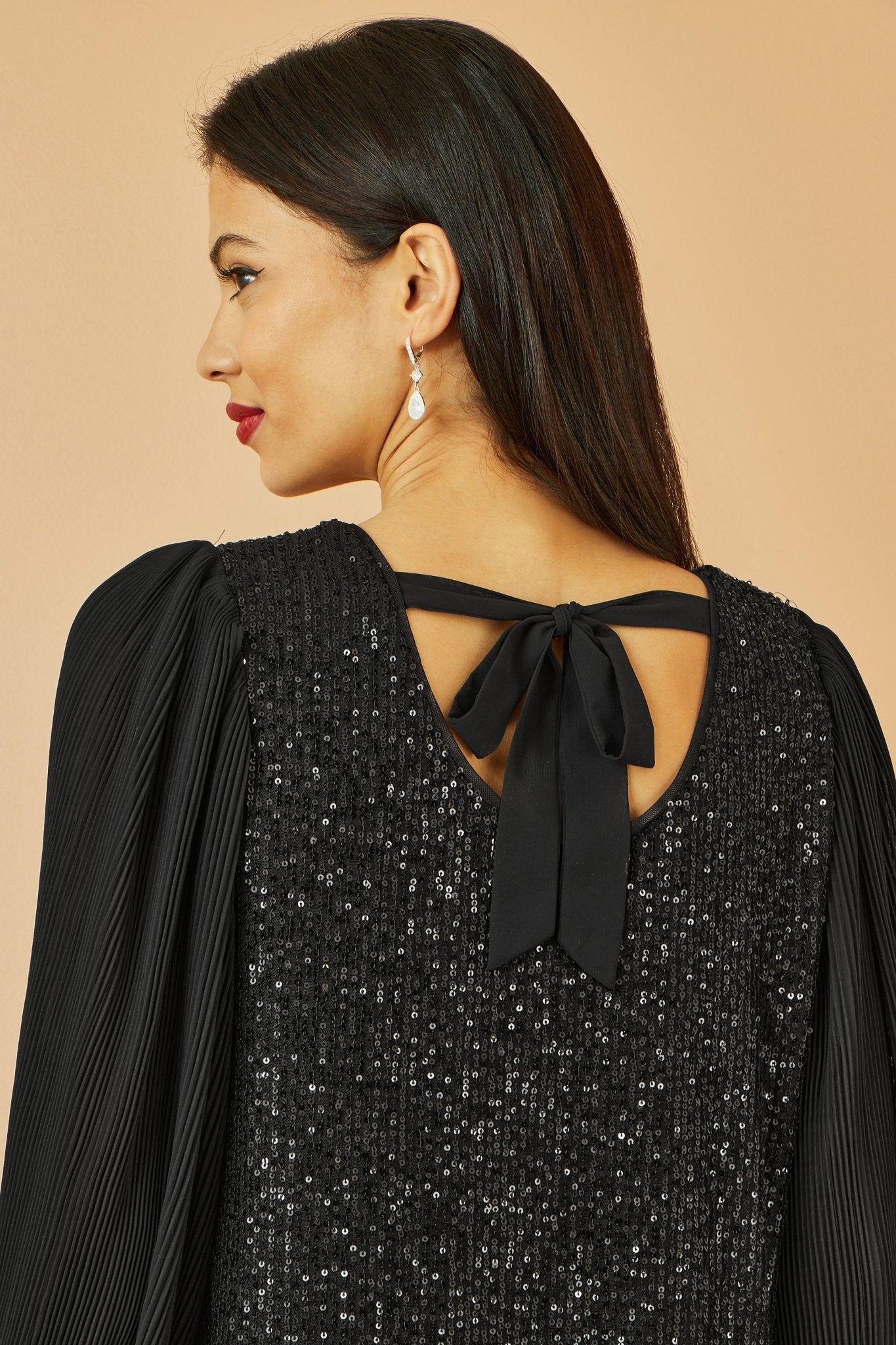 Yumi Black Velvet Sequin Tunic With Long Pleated Sleeves - Popular trends empire