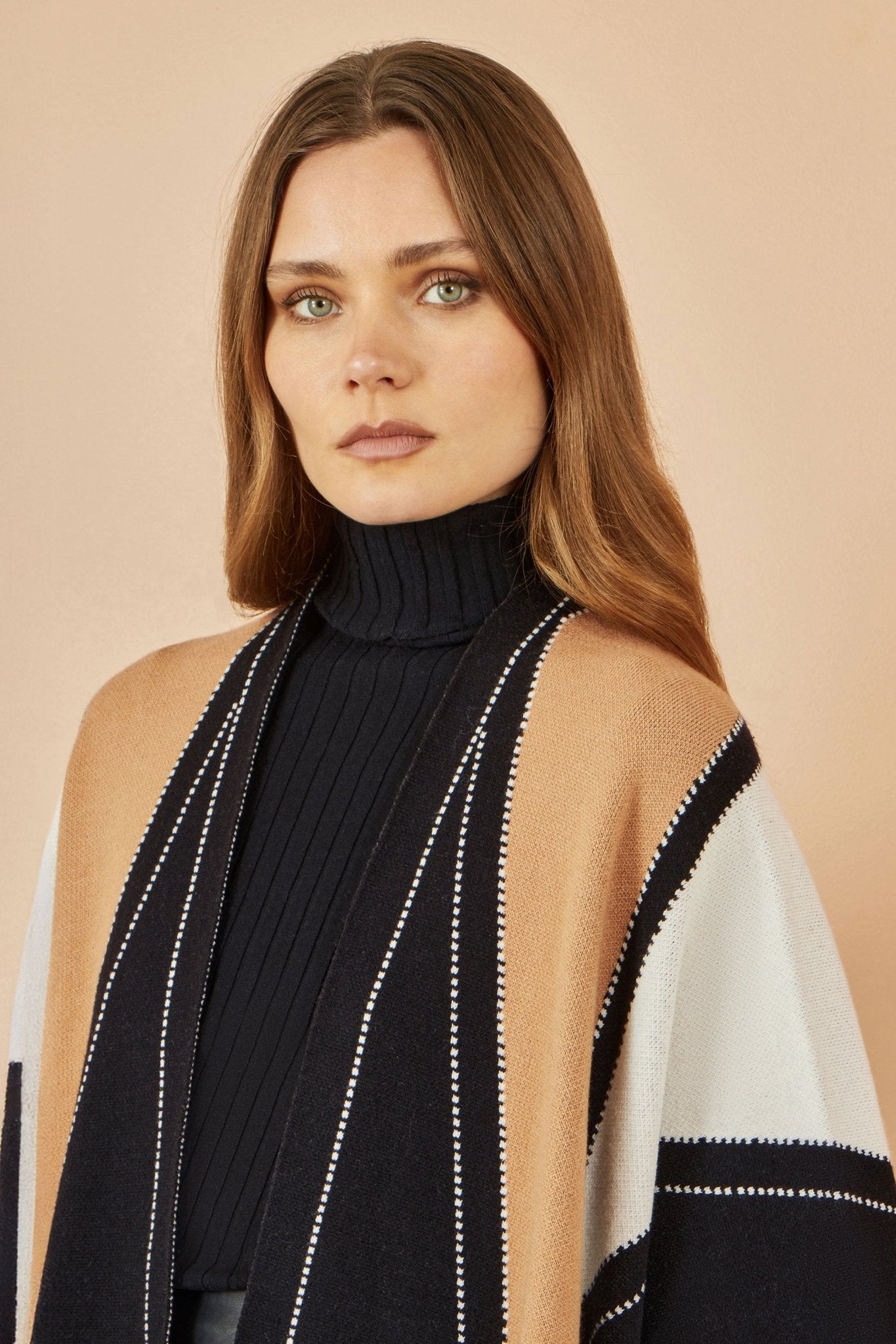 Yumi Brown Colour Block Cape - Popular trends empire