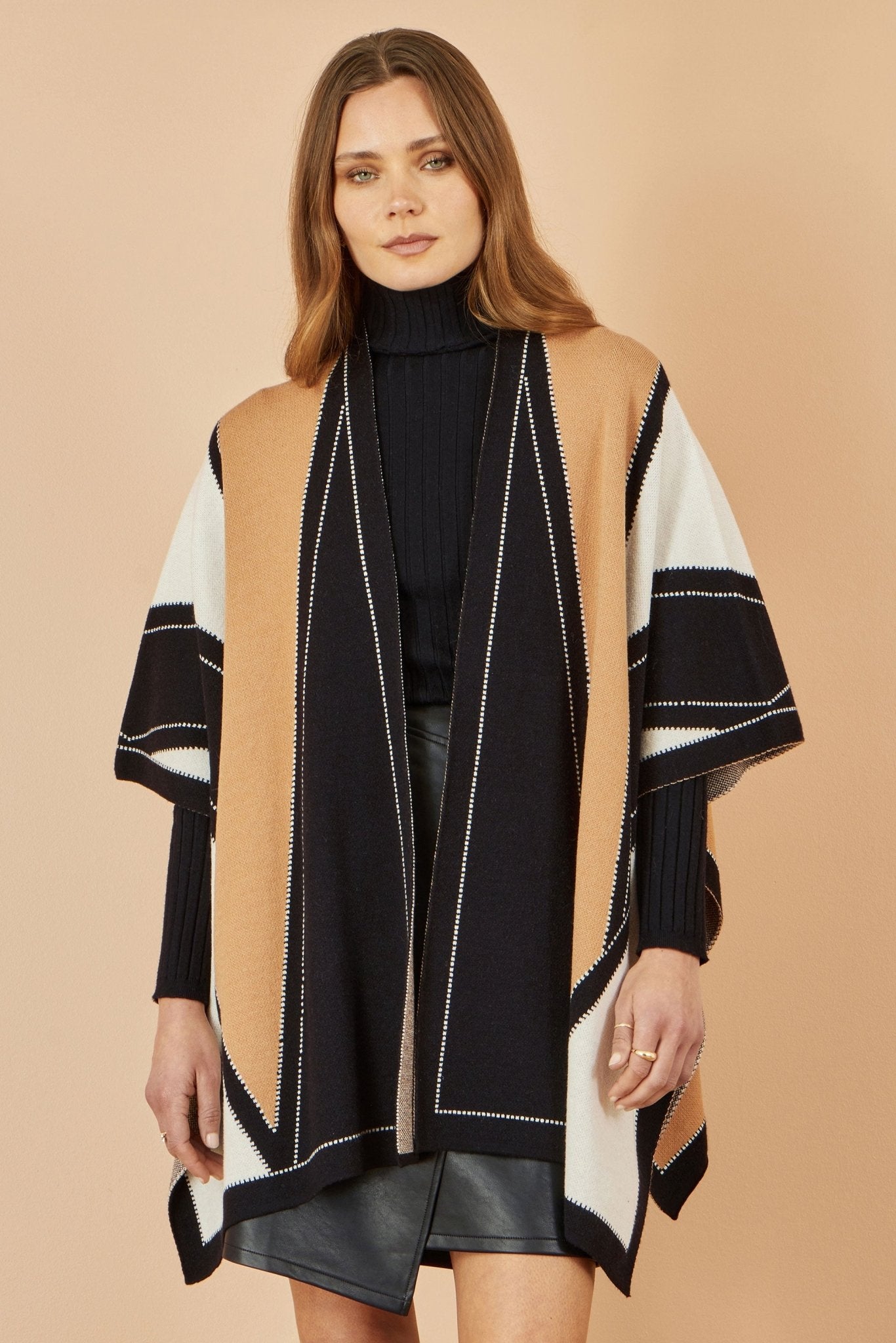 Yumi Brown Colour Block Cape - Popular trends empire