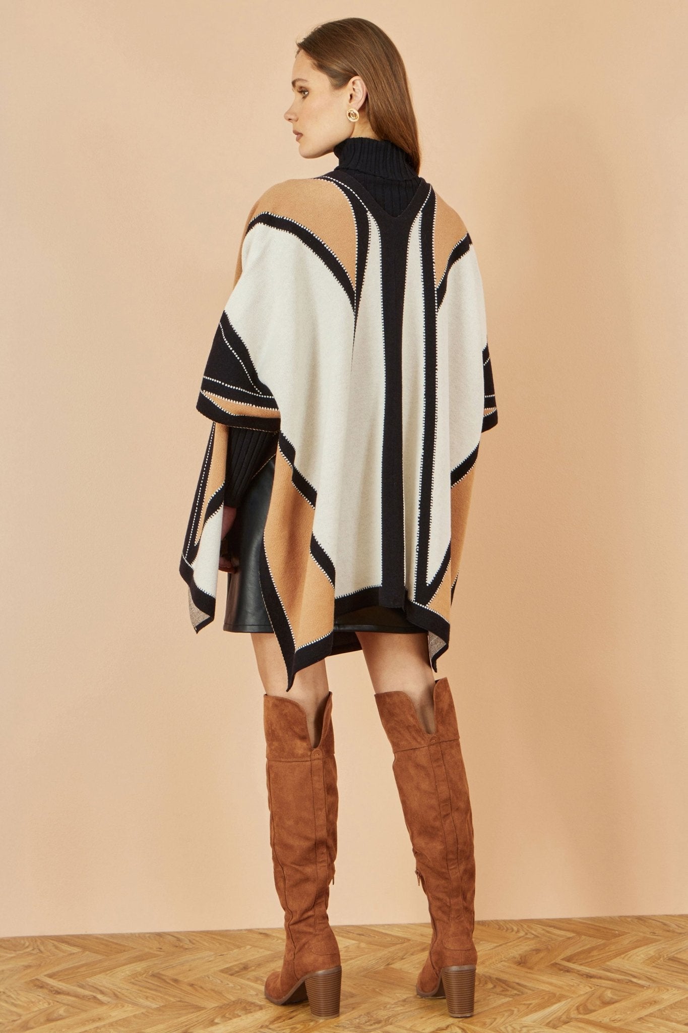 Yumi Brown Colour Block Cape - Popular trends empire