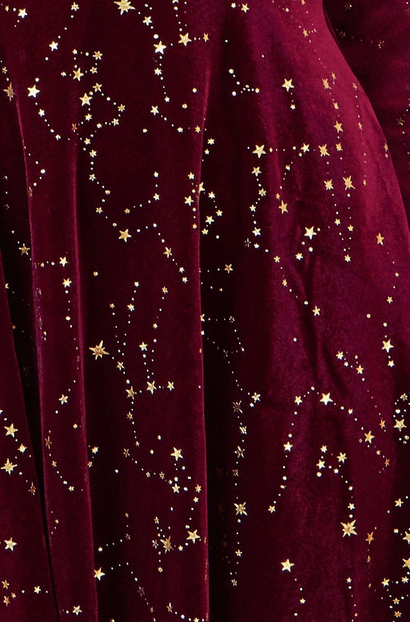 Yumi Burgundy Star Foil Print Long Sleeve Skater Dress - Popular trends empire