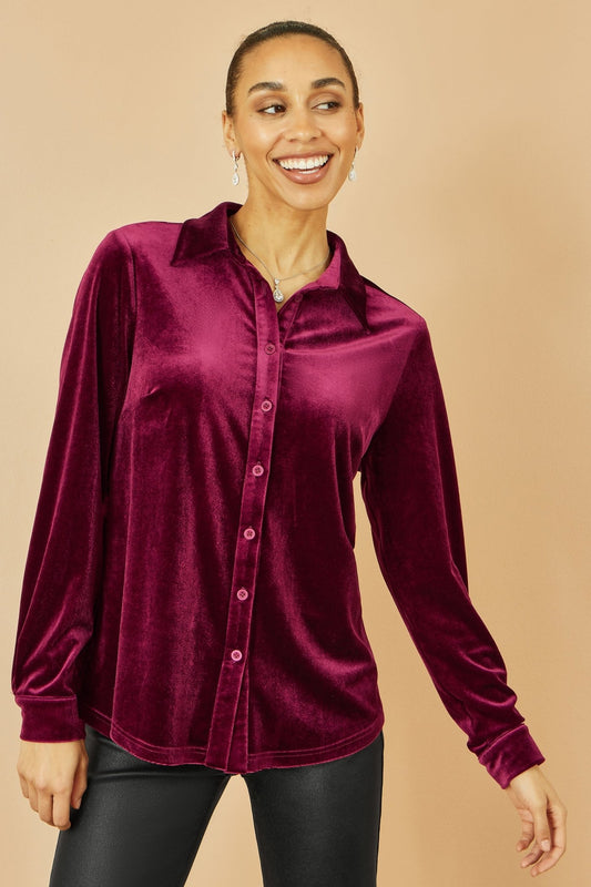 Yumi Burgundy Velvet Relaxed Fit Shirt - Popular trends empire