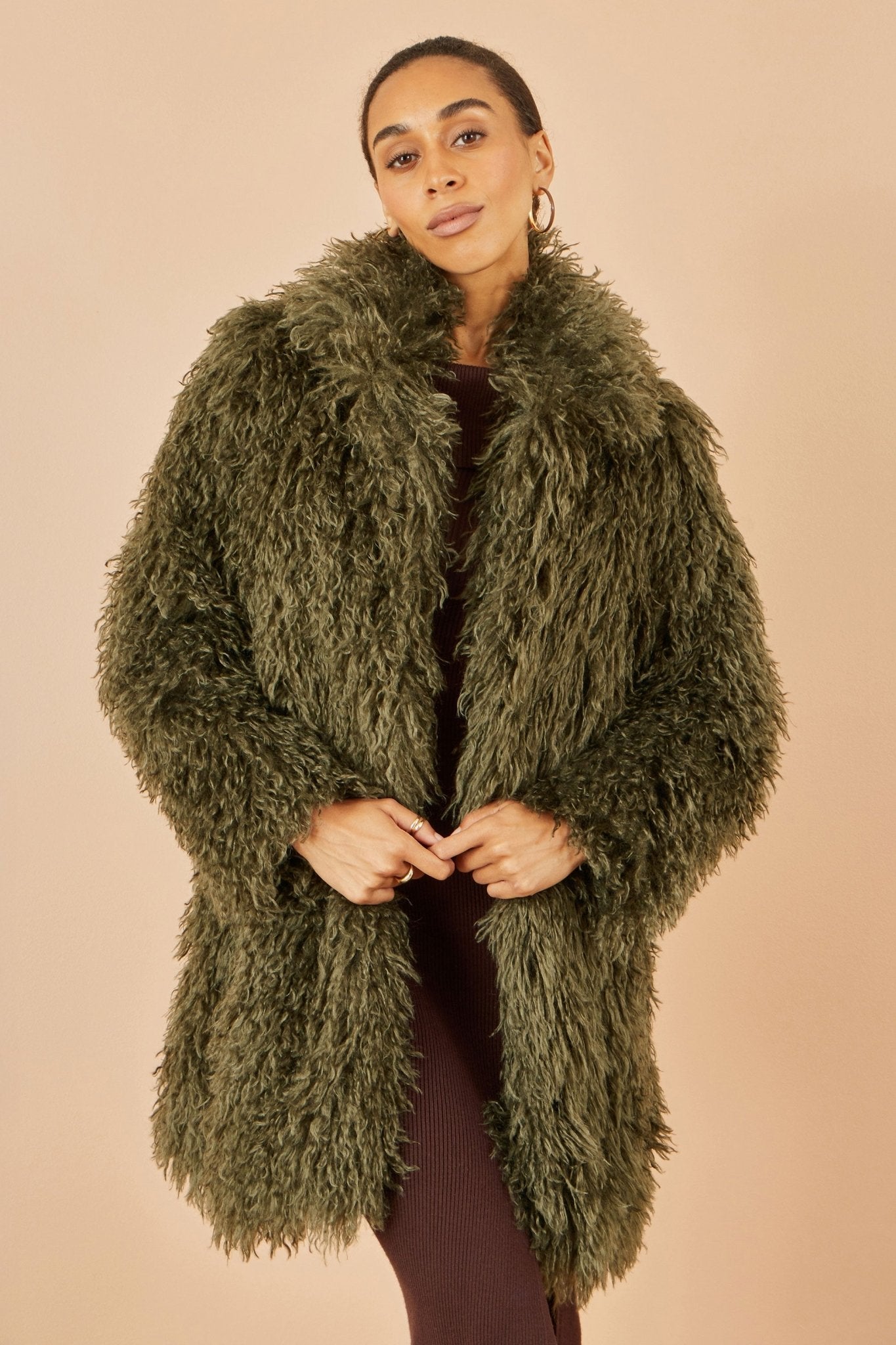 Yumi Green Luxe Long Hair Fur Coat - Popular trends empire